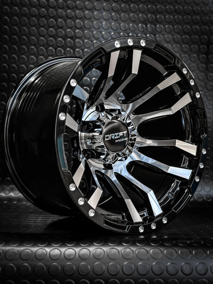 4 Llanta 16x10 6x139.7 ET -44 Negro Gloss + Cromado Drift R