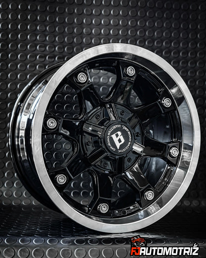 4 Llantas 16x8 6x139.7 ET 0 Negro Gloss / cromado B